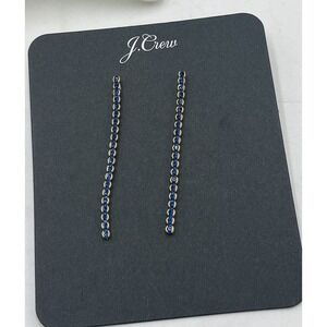 J. Crew Beautiful Blue Crystal Linear Dangle Gold Tone‎ Earrings New